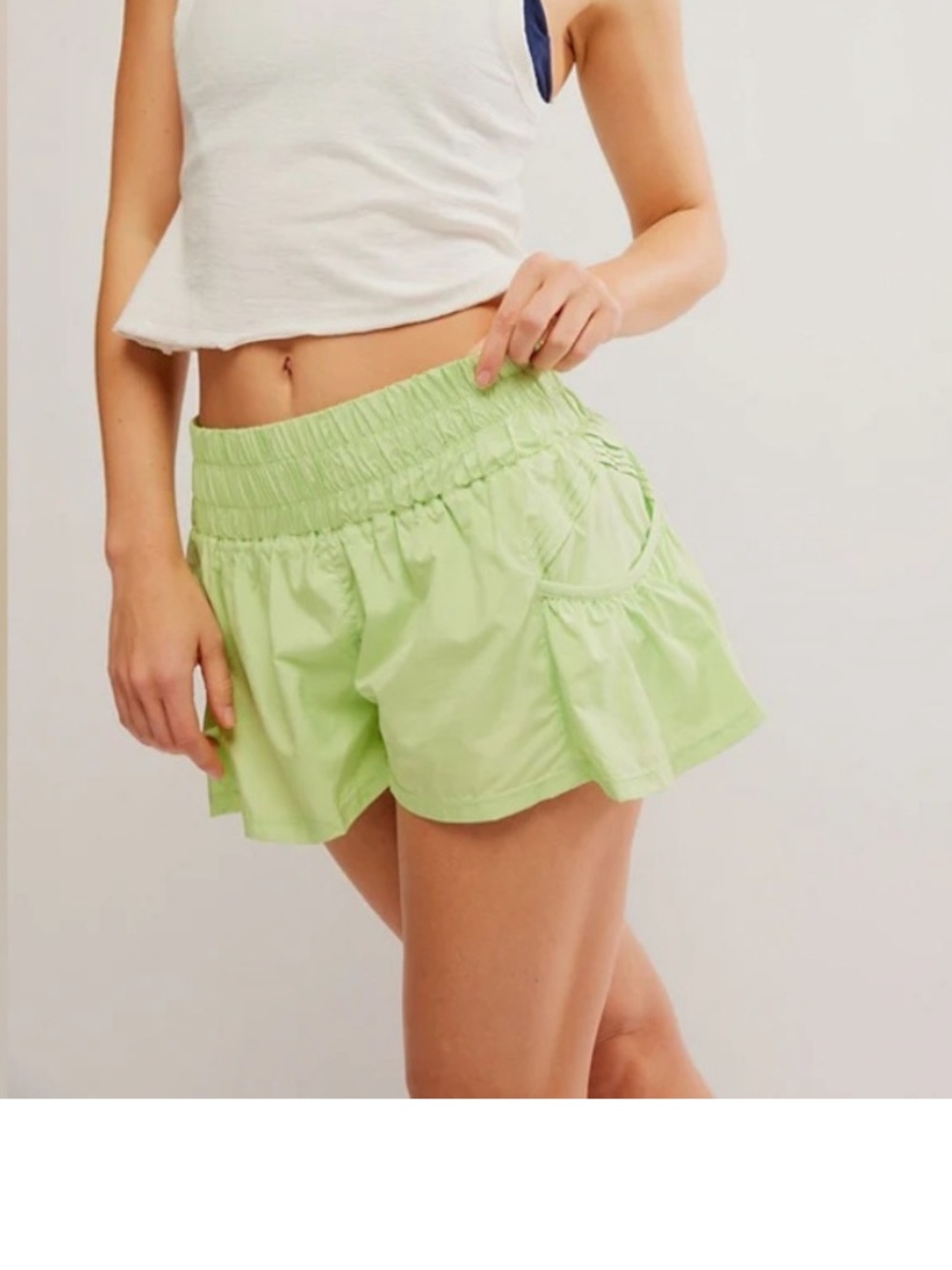 Free People Light Lime Smocked Waist Athletic Shorts